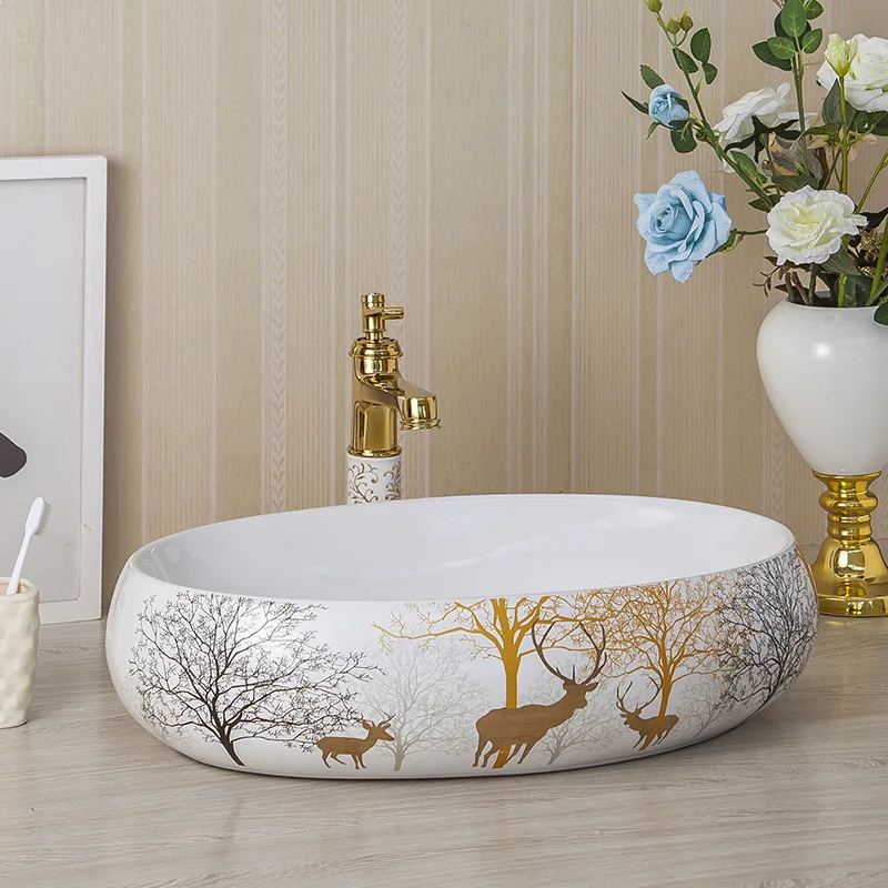 

Table Basin Sink Set Ceramic Art Basin Bathroom Inter-Platform Basin Basin Nordic Style Hotel Homestay Washbasin