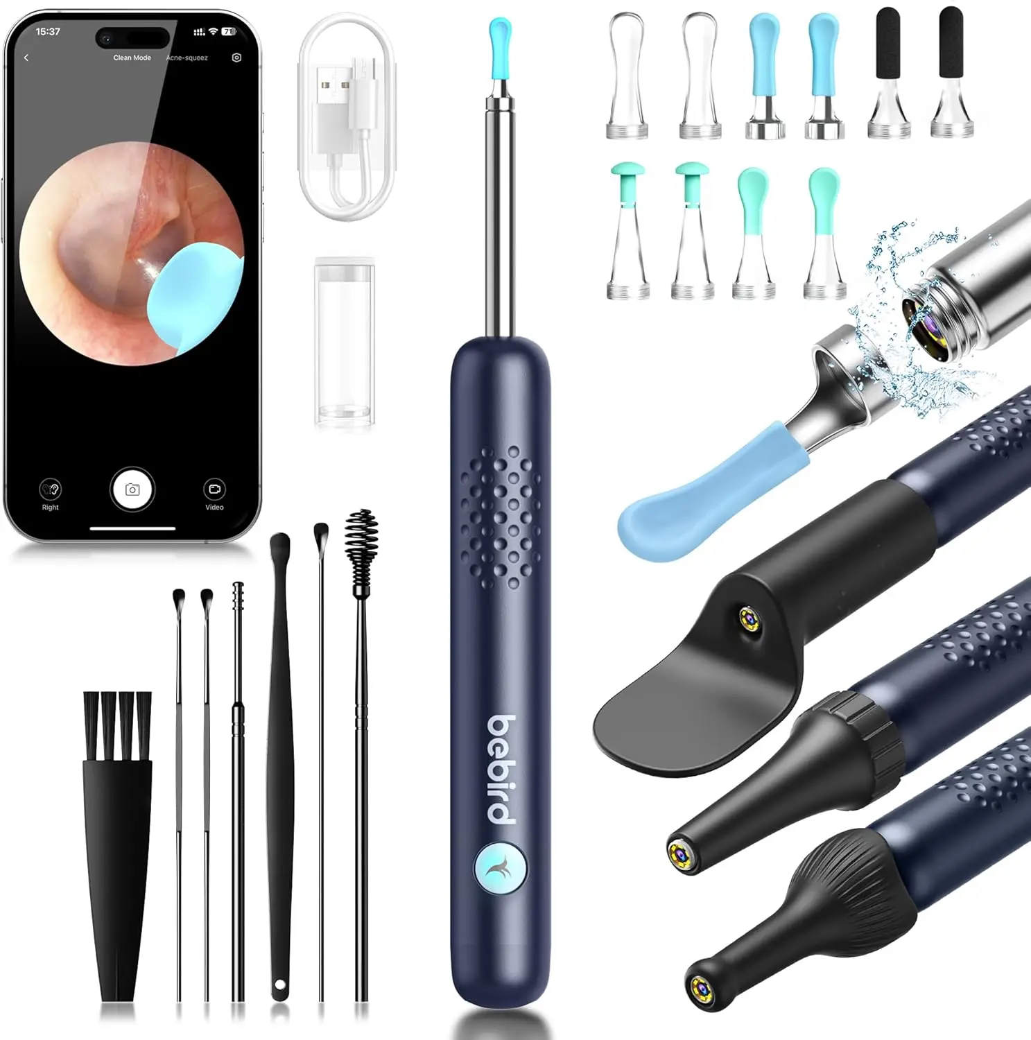 

1080P Earscope with Camera & LED Light, Wax Removal Tool for Ear/Nose/Throat Examination, Blue
