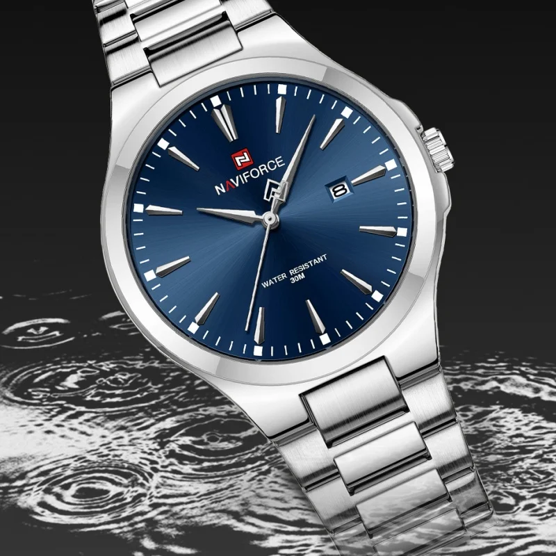 NAVIFORCE Male Wristwatch Quartz Date Display Waterproof Stainless Steel Strap Men Trendy Business Mature Style Daily Wear Watch