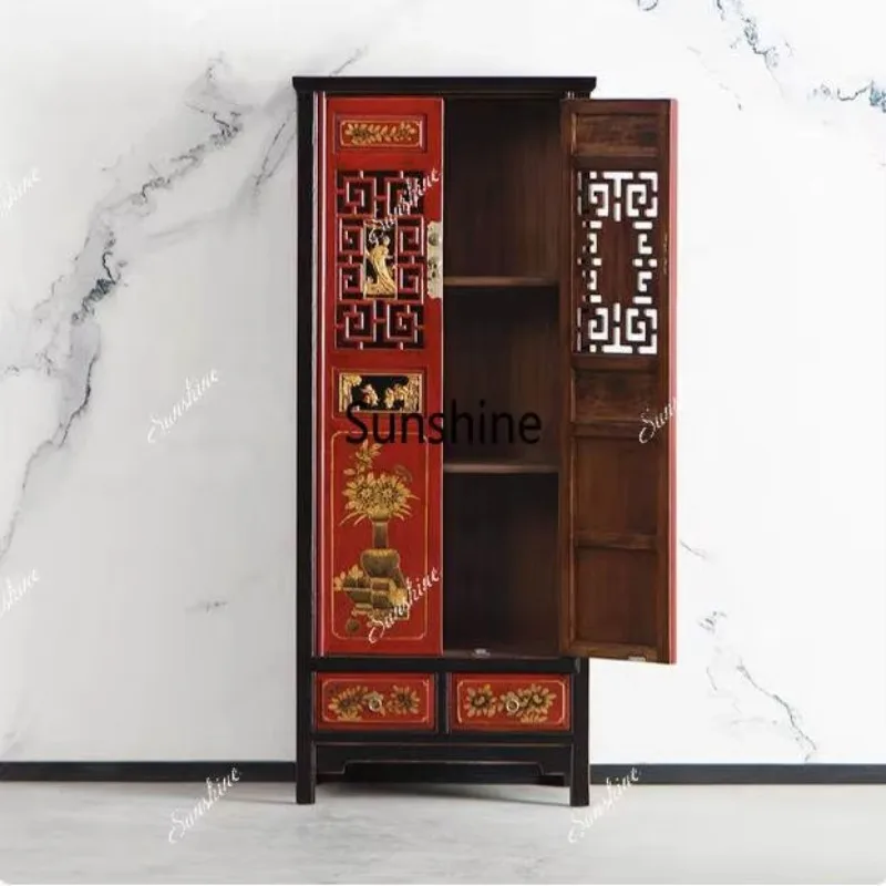 

Chinese retro furniture gold-painted carved hollow bookcase