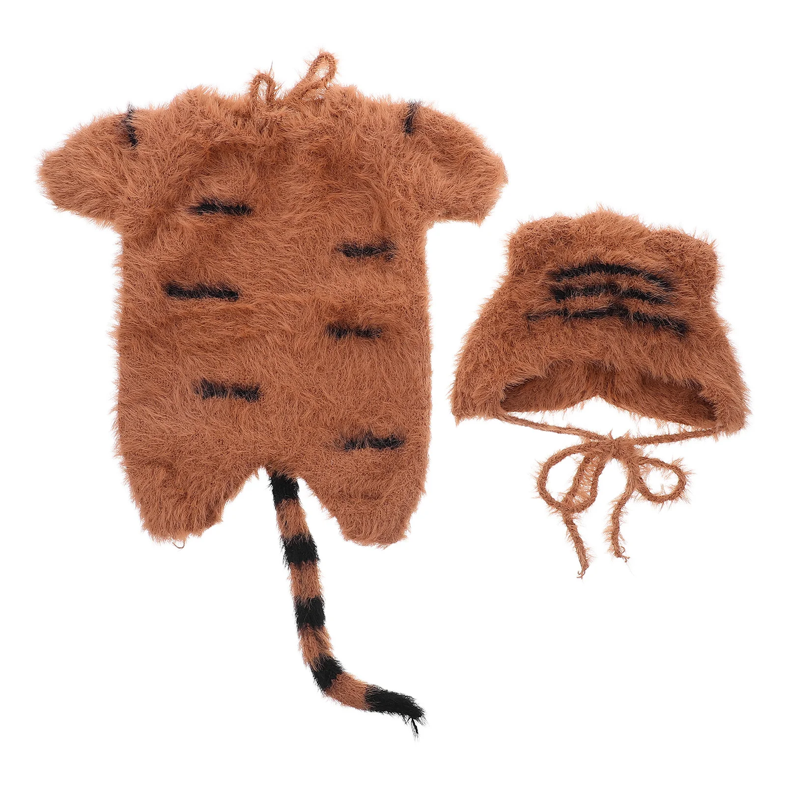 1Set Newborn Photography Outfits Animal Costume Crochet Tiger Romper Knitted Baby Hat Newborn Photo Prop Halloween Baby
