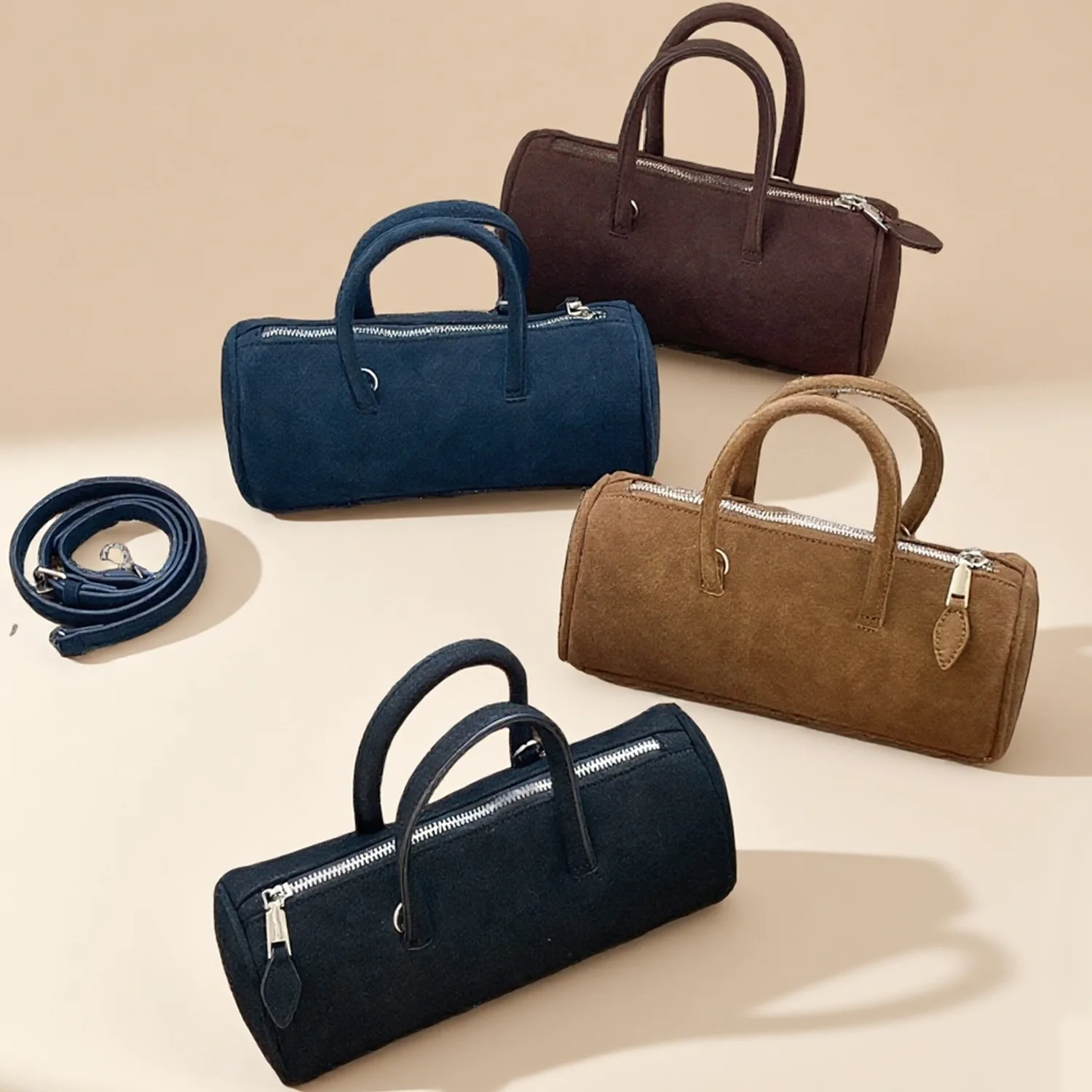 

Casual Faux Suede Women Handbags Barrel-Shaped Shoulder Bag NEW Autumn and Winter Crossbody Bags for Women Small Clutch Purses