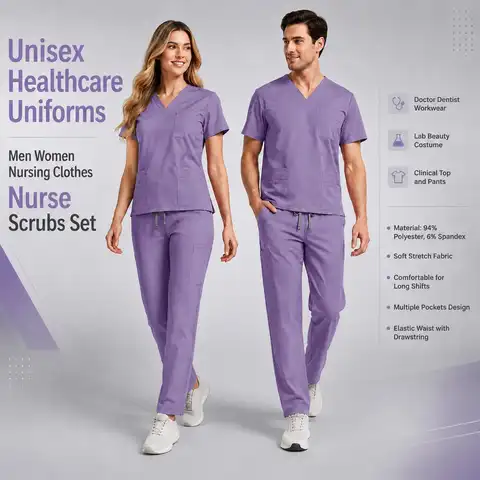 Unisex Nurse Scrubs Set, Men Women Clinical Top & Pants, Healthcare Uniforms For Doctor Dentist Lab Beauty Workwear