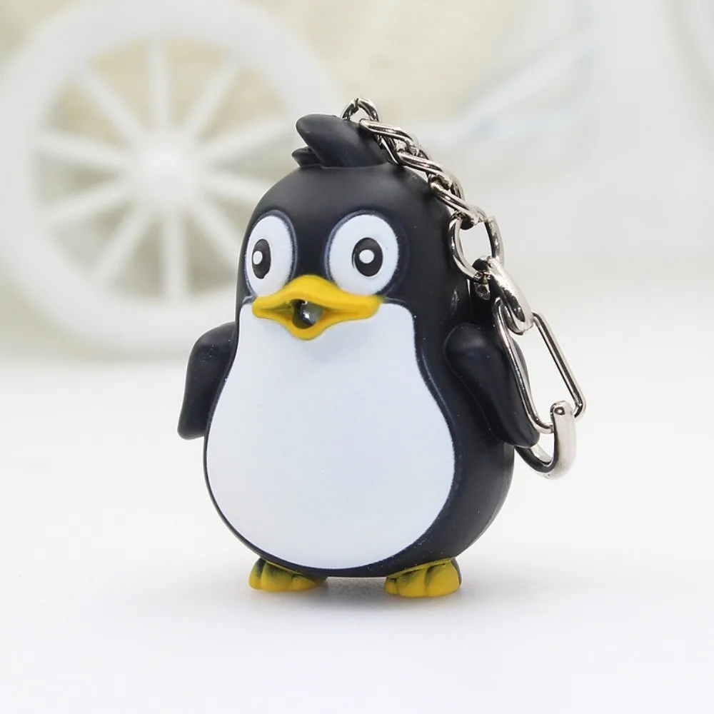 Portable ABS LED Keychain Sound Effect Cartoon Penguin Key Ring LED Light Sound Keychain Party Favor