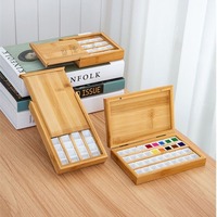 Watercolor Paint Box 24/36 Grid Empty Box Bamboo Wooden Portable Palette Cases Solid Pigment Dispenser Mixing Box