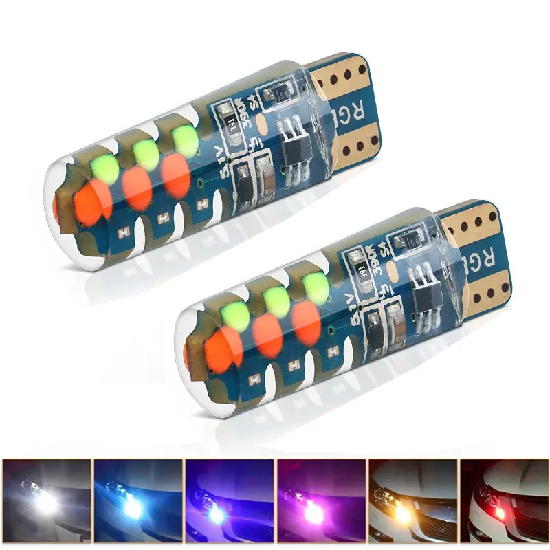 

6/2 шт. T10 194 168 W5W LED RGB COB 18SMD лампы для подсветки номерного знака, сигнальные лампы, лампы для чтения, силиконовые, многоцветные, стробоскопические, мигающие