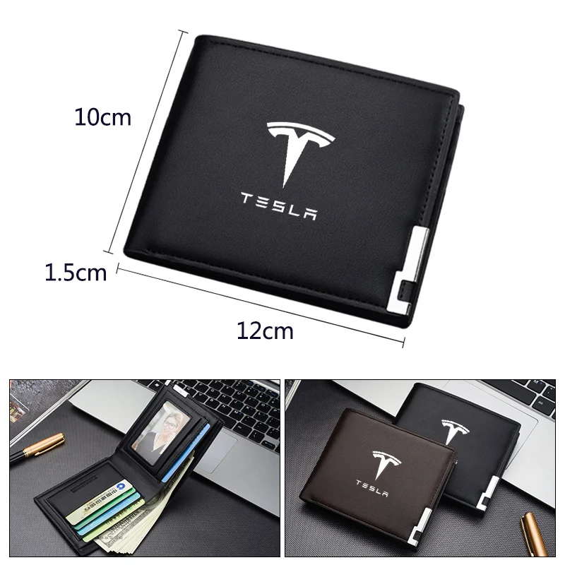 Leather Car Short Men Wallet Purse With Card Holder License Accessories For Tesla Model 3 Model S ModelX Model Y Roadster SpaceX