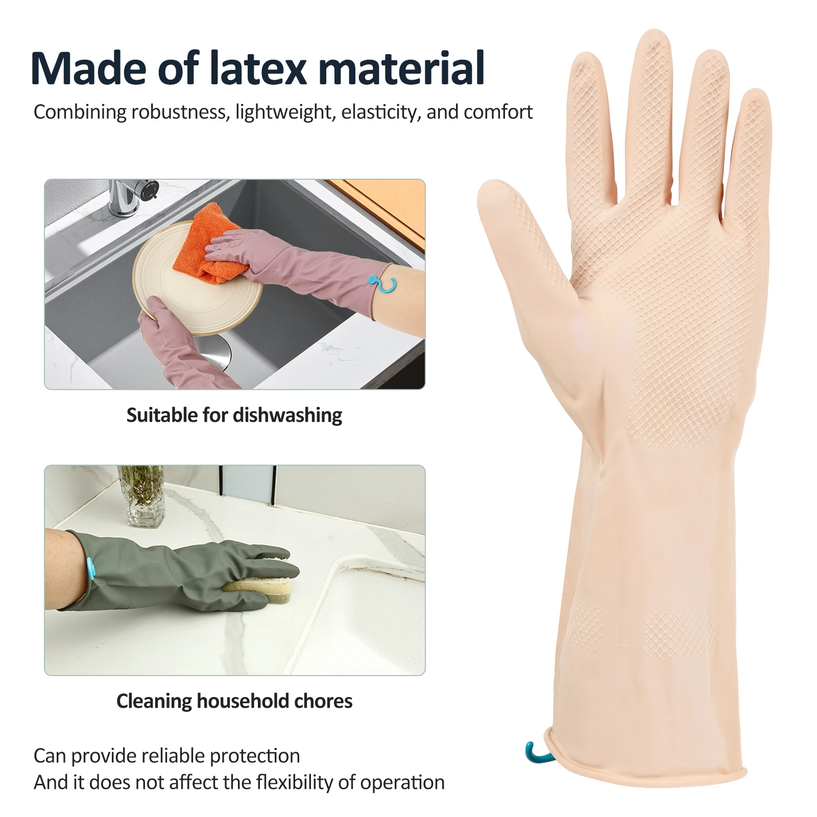 

8Pairs Rubber Kitchen Dishwashing Gloves Lengthen Dishwashing Cleaning Gloves Waterproof Home Cleaning Gloves with Hanging Hook