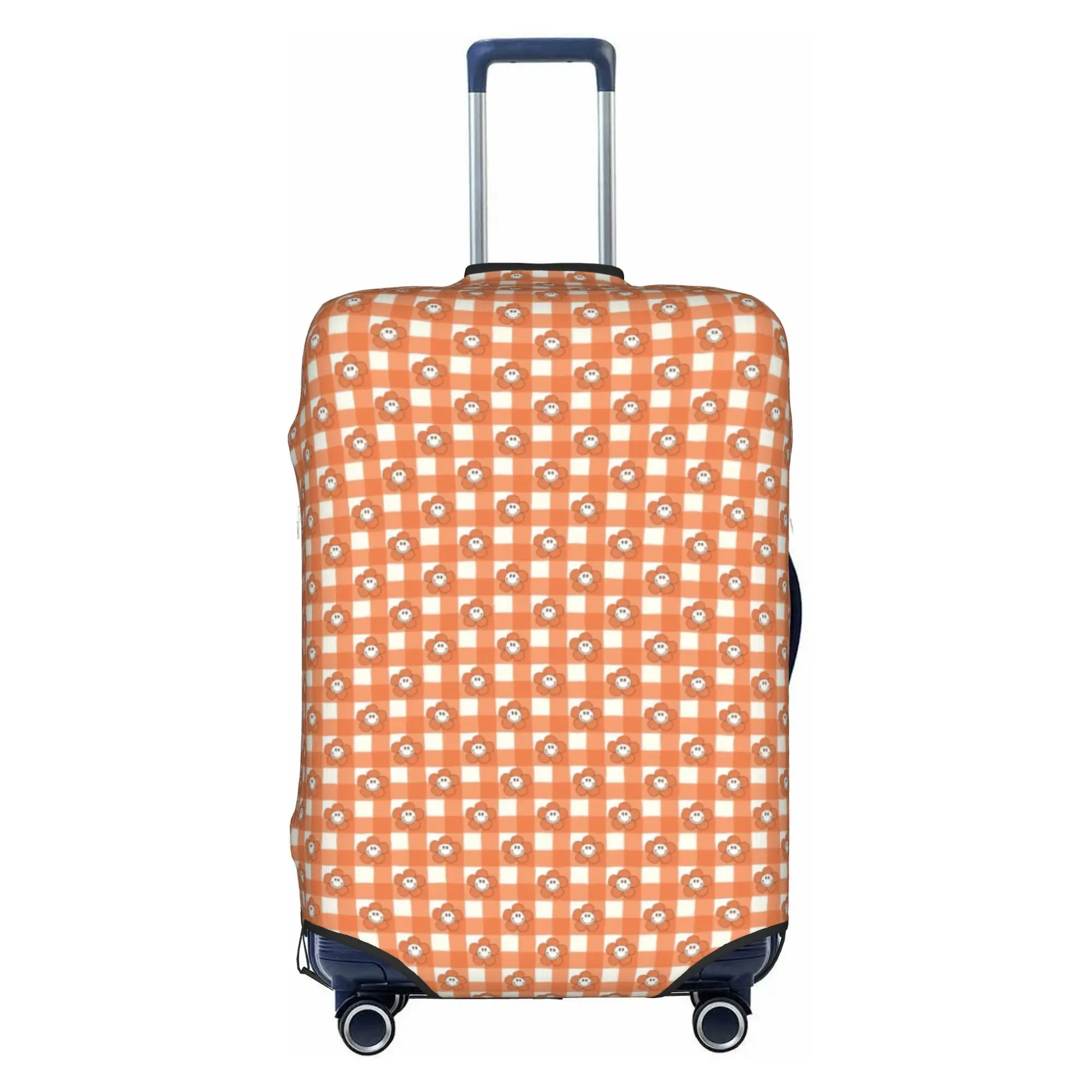 Daisy Sunflower Travel Luggage Cover Washable Flowers Gingham Smiling Face Suitcase Cover Protector Fit 18-32 Inch