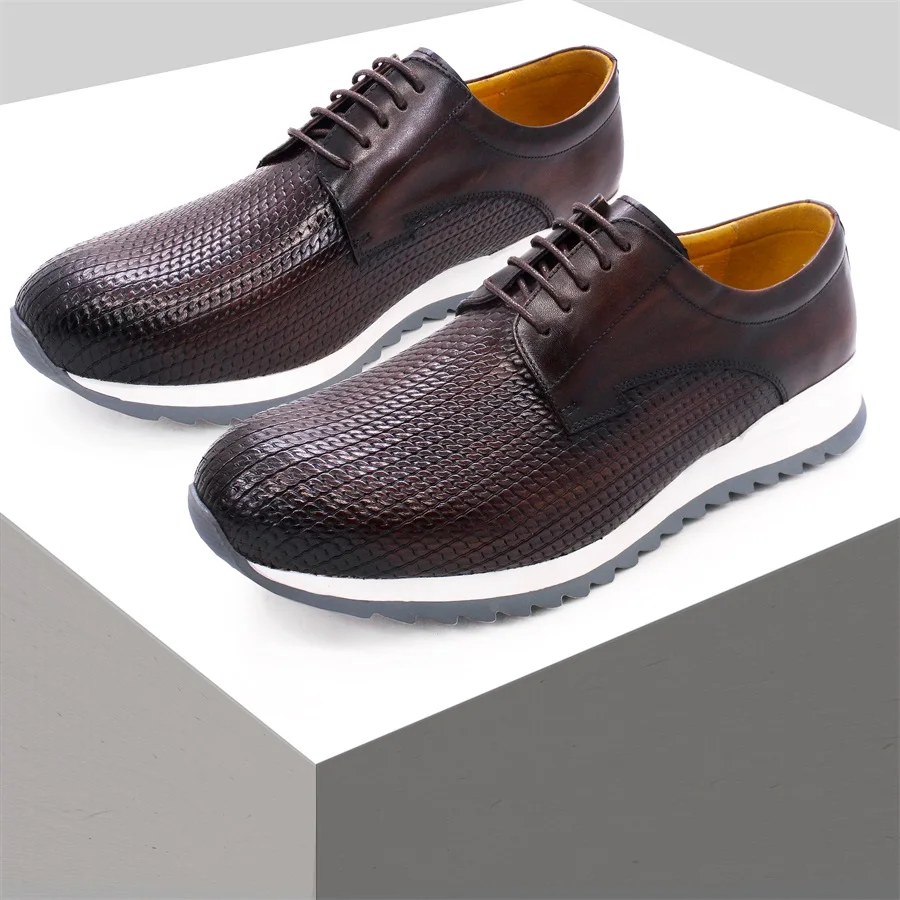 

Leather Men's Casual Shoes Woven Pattern Lace-up Sports Shoes Formal Business Shoes Singing and Dance Men' Banquet Wedding Shoes