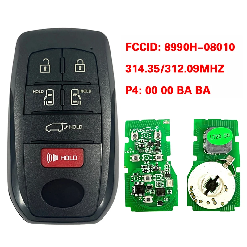 CN007317 Keyless Proximity Key For Toyota Sienna 2021-2022 8990H-08010 8990H-08011 HYQ14FBX P4:00 00 BA BA 314.35/312.09MHZ FSK