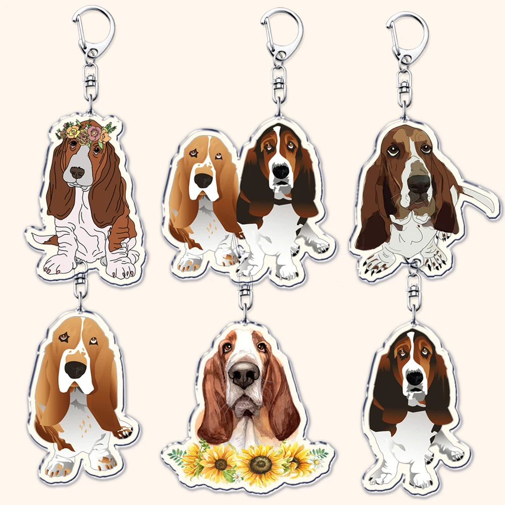 Funny Basset Hound Dog Keychains for Accessories Bag Cute Key Chain Ring Jewelry Pet Puppy Dog Lover Animal Gifts Fans Keyrings