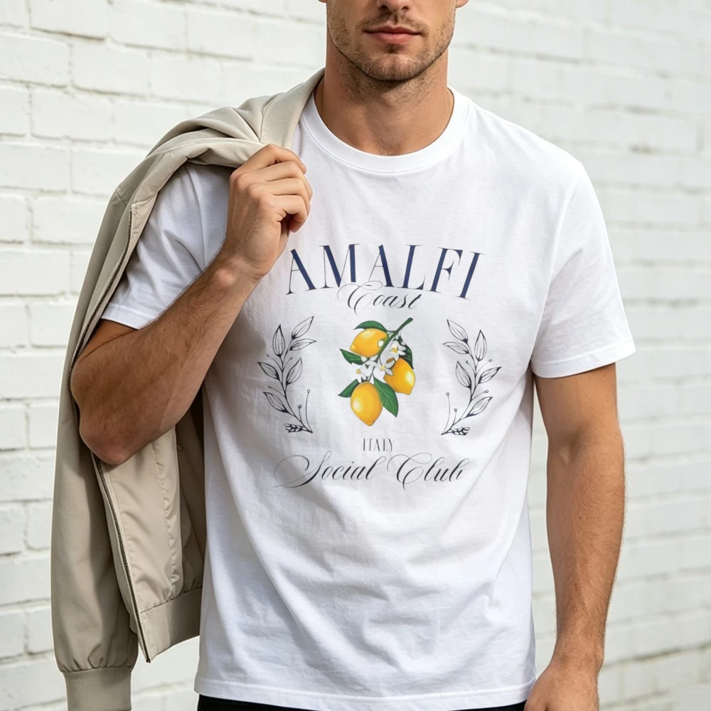 Trendy Amalfi Coast Lemon Graphic Tee Italy Citrus Travel Shirt Lemon Citrus Travel Men Women Streetwear Top Unisex Cotton Tops