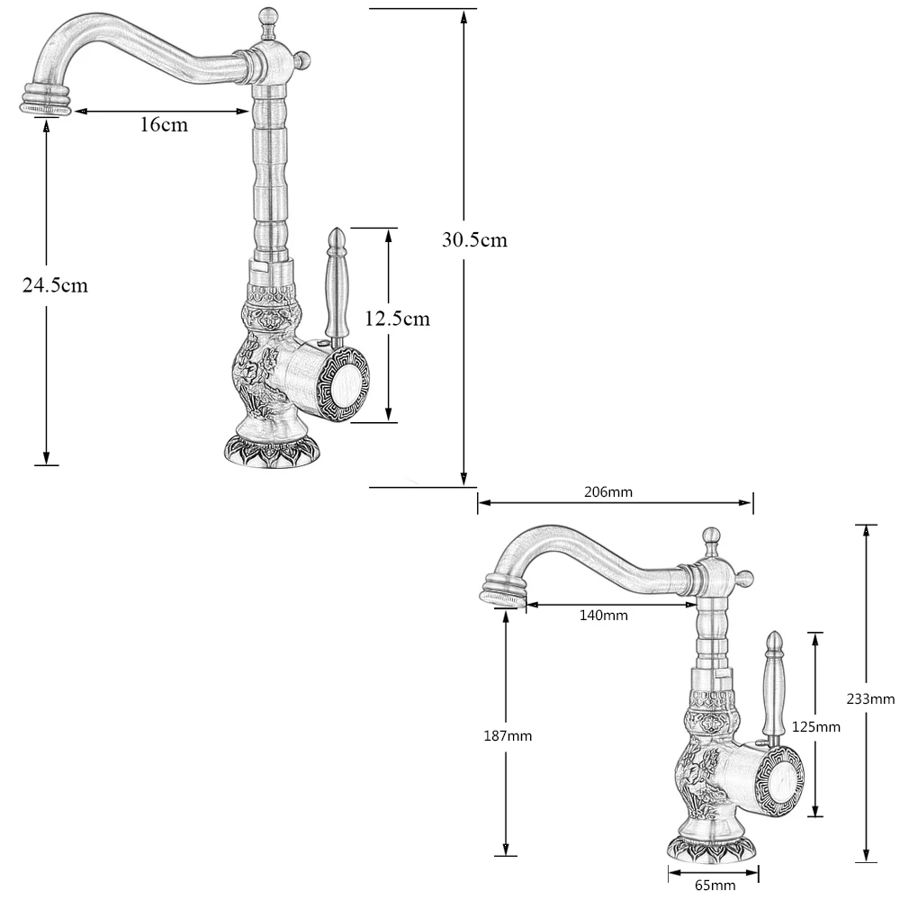 Uythner Kitchen Sink Faucets Retro Brass Antique Bronze Single Handle Kitchen Basin Faucets Deck Mounted Hot&Cold Water Mix Tap