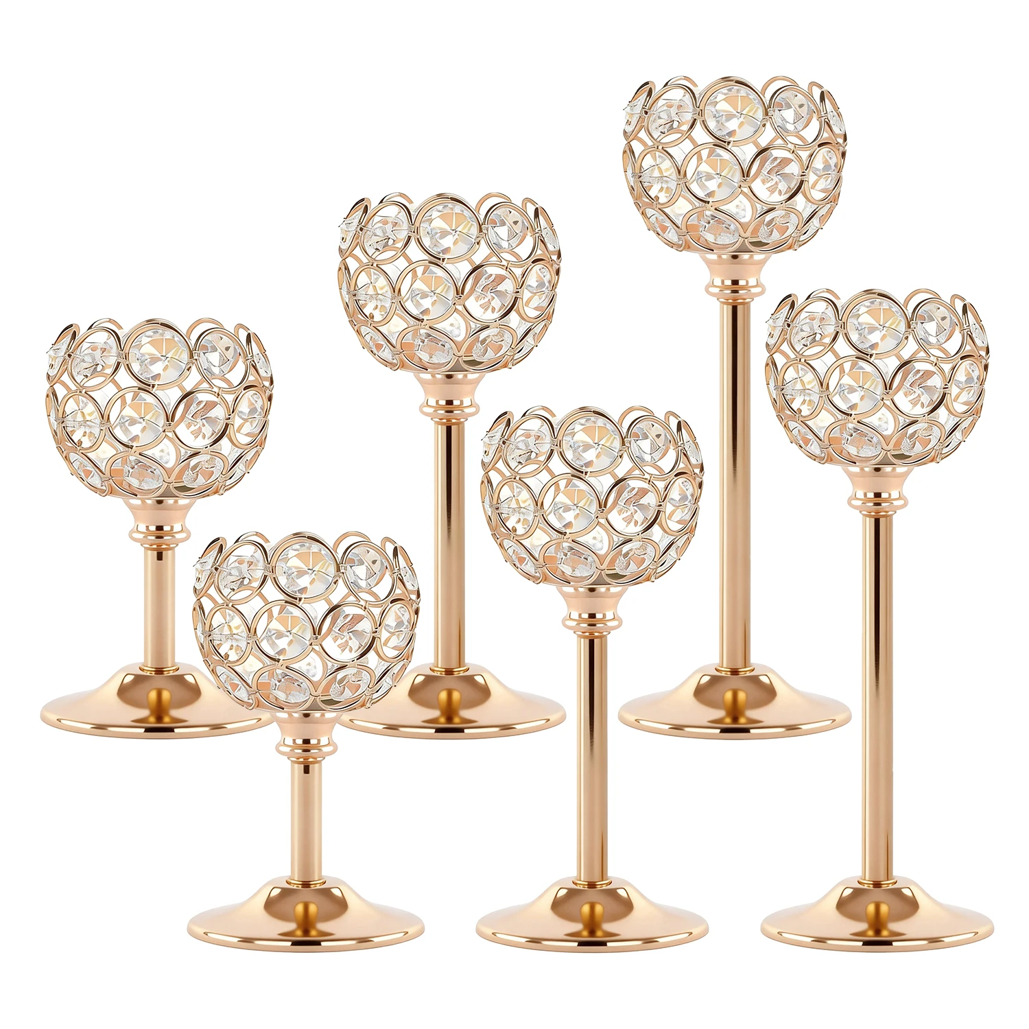 Conjunto de 3 Suportes de Vela em Metal Dourado e Prateado com Vidro, Exquisito Centro de Mesa para Casamento, Aniversário e Decoração de Casa