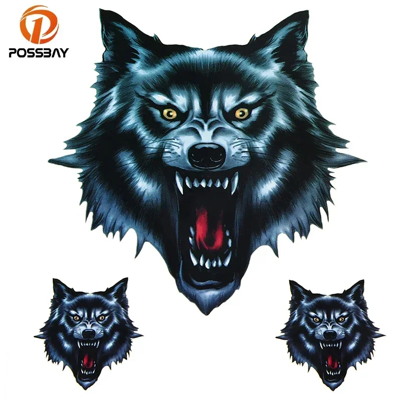 POSSBAY Skull Head Fire Flame Wolf Head Decal Funny 3D Animal Sticker for Motorcycle Car Window Door Stickers Truck Helmet Decor