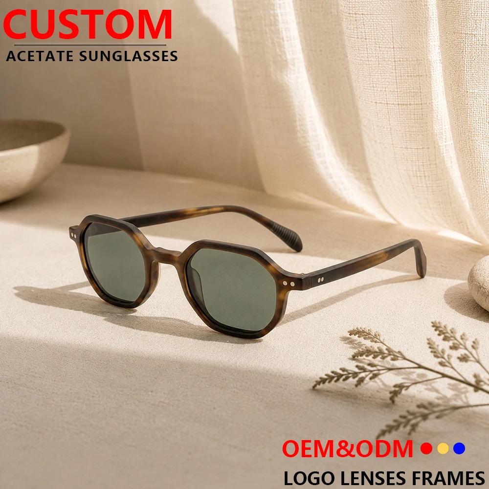 Polygon Acetate Sunglasses Tortoise Frame Green Lens UV400 Optical Eyeglass Frames Unisex Direct Factory Eyewear Wholesale