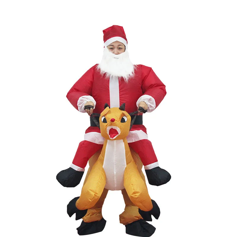 

Christmas Bar Party Funny Costume Old Man Riding Deer Inflatable Costume Performance Costume Halloween Doll Dance Table Dress