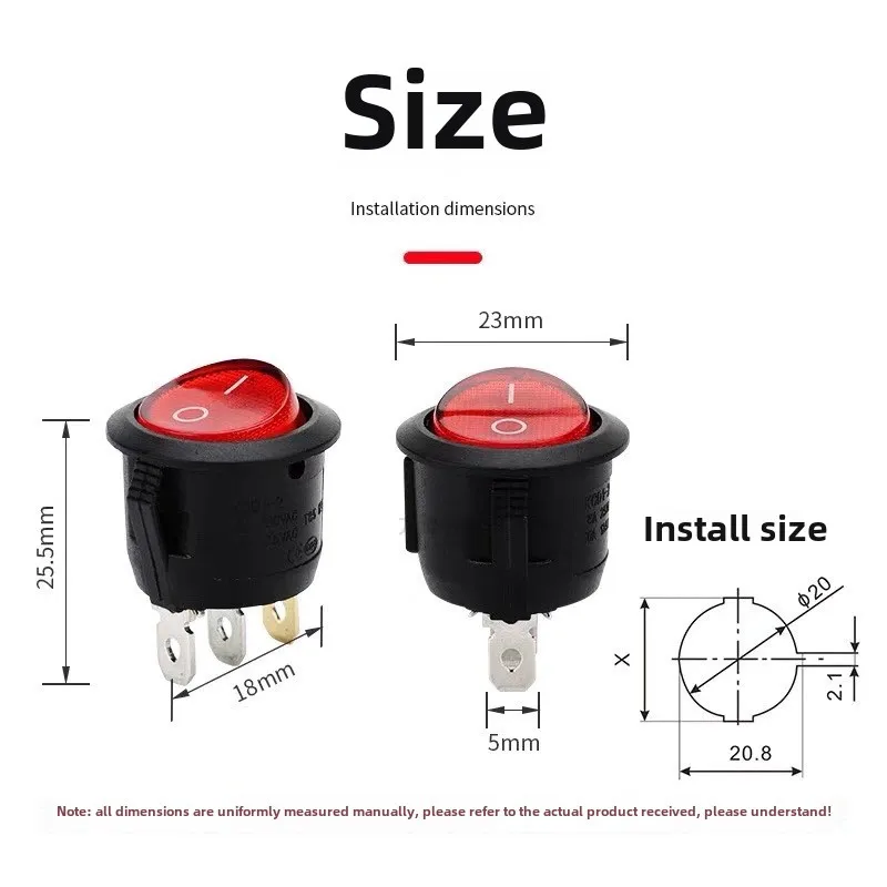 5Pcs power switch heating switch button round button 3 inserts small home appliance switch 15A reinforced