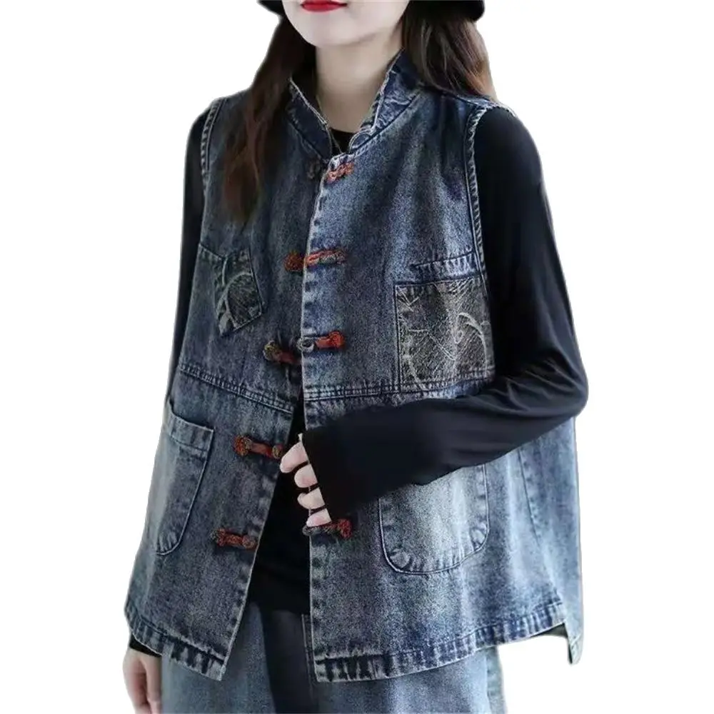 Women's Denim Vest Cotton Spring and Summer Short Plus Size Vest Chinese Style Retro Korean Fashionable Sleeveless Jacket Women