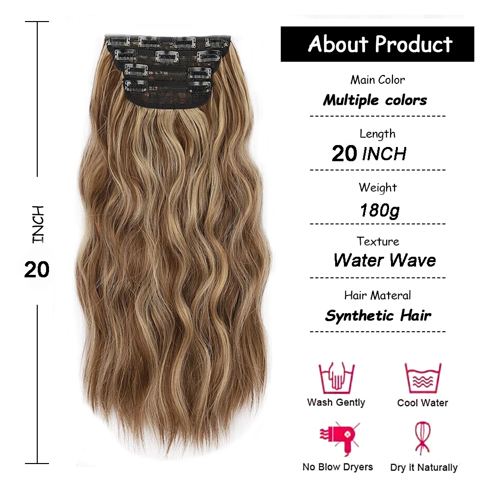 Grampo em extensões sintéticas macias do cabelo para mulheres, cabelo preto natural remenda, cabelo ondulado grosso, 180g, 20 \