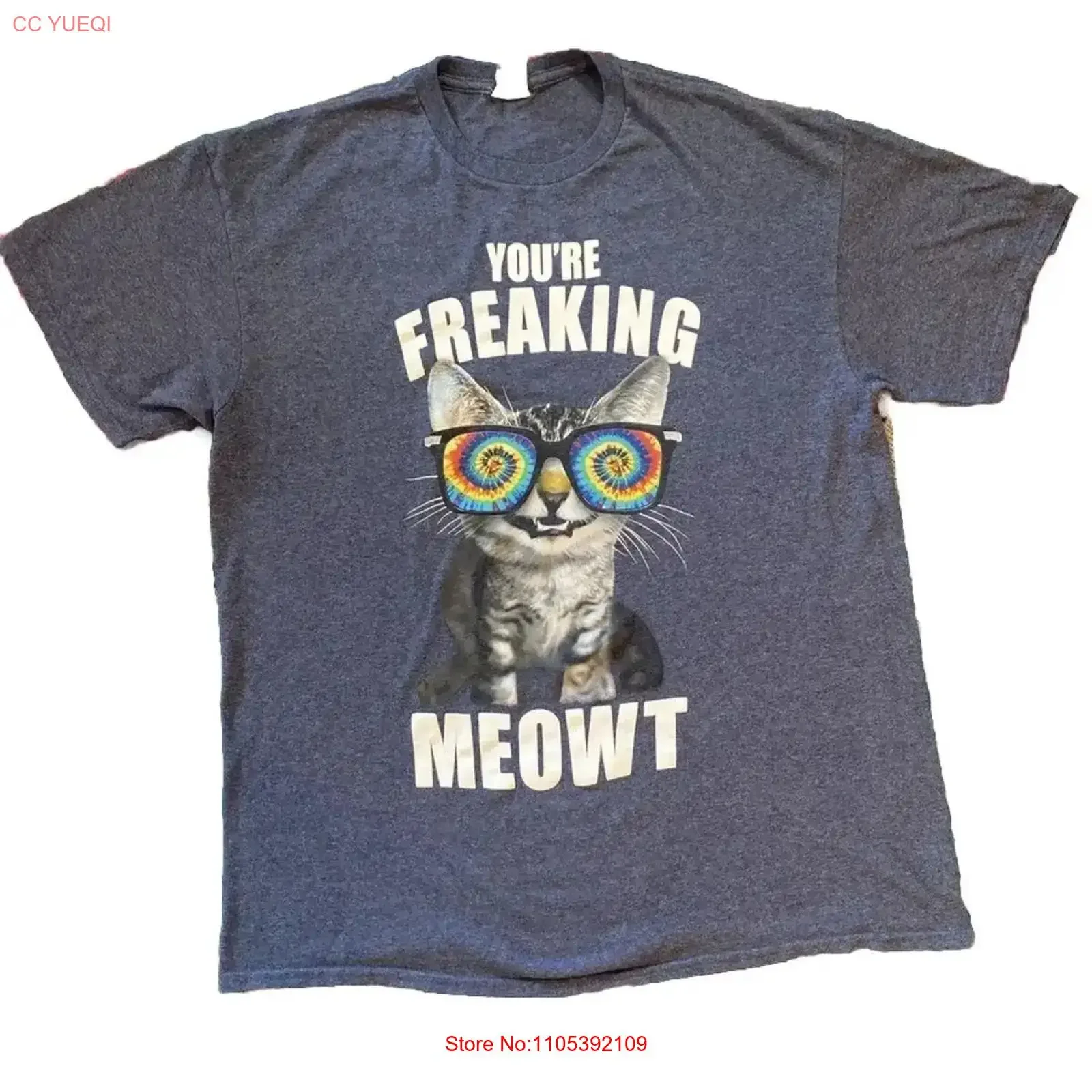 You're Freaking Meowt Cat Kitten Meow T Shirt Trippy Psychedelic Eyes EUC L vintage Washed Slightly graphic Breathable