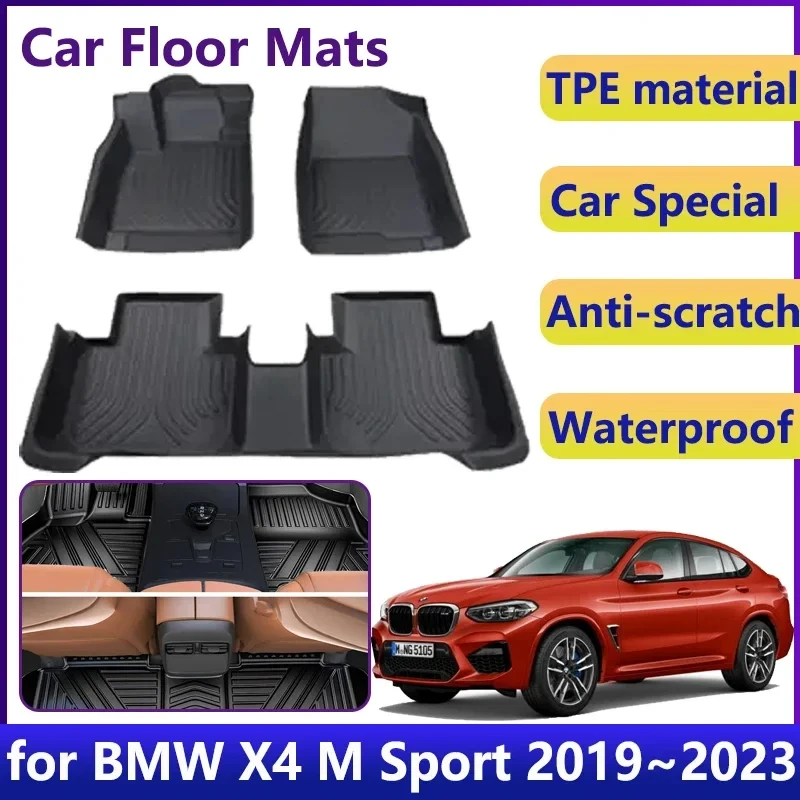 

Автомобильные коврики из ТПЭ для BMW X4 M Sport G02, аксессуары 2019 ~ 2023 M40i M40d, Водонепроницаемые универсальные кожаные накладки на ножки, коврик