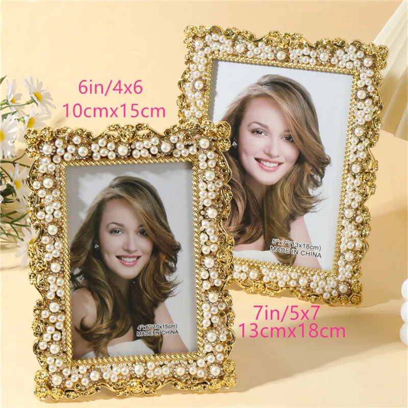 1Pcs European-Inspired Pearl Frame with Diamond-Like Sparkle - Perfect for Modern Interior(Random inner paper)
