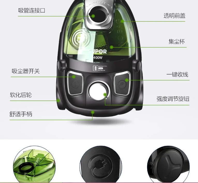 Aspirateur sec Horizontal pour la maison, noir, sans consommables