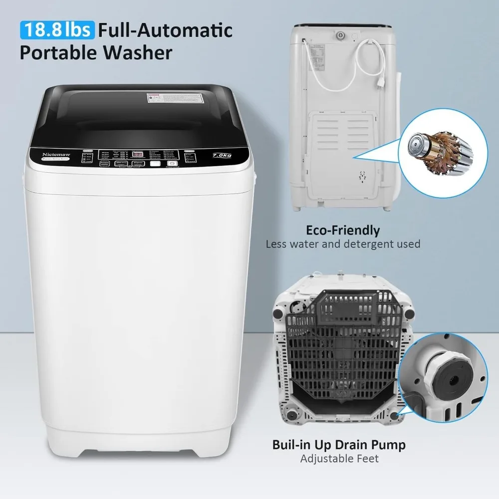 Portable Washing Machine 17.8Lbs Capacity Portable Washer 2.4 Cu.ft Full-Automatic Compact Laundry Washer With Drain Pump