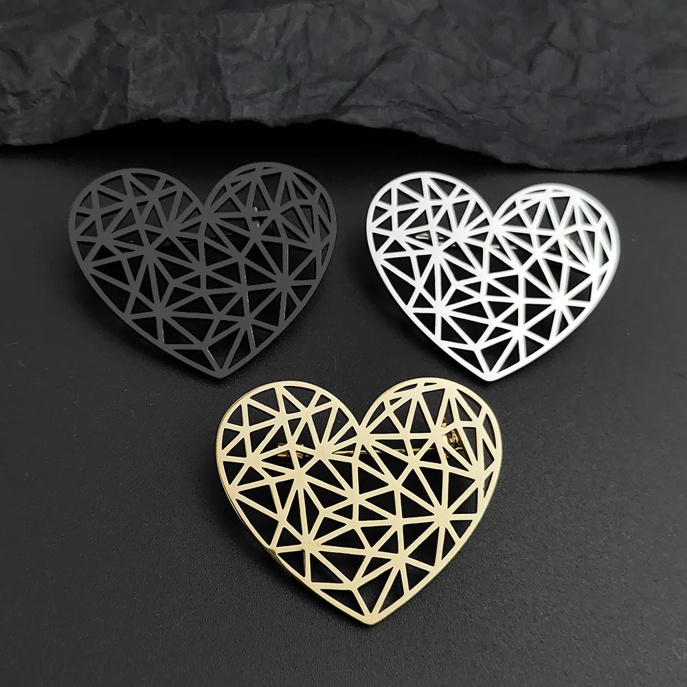 Punkstijl holle lijnvorm liefde roestvrij staal vergulde 18K broche, zwarte pin van pakaccessoires, bijpassende bruiloftsset
