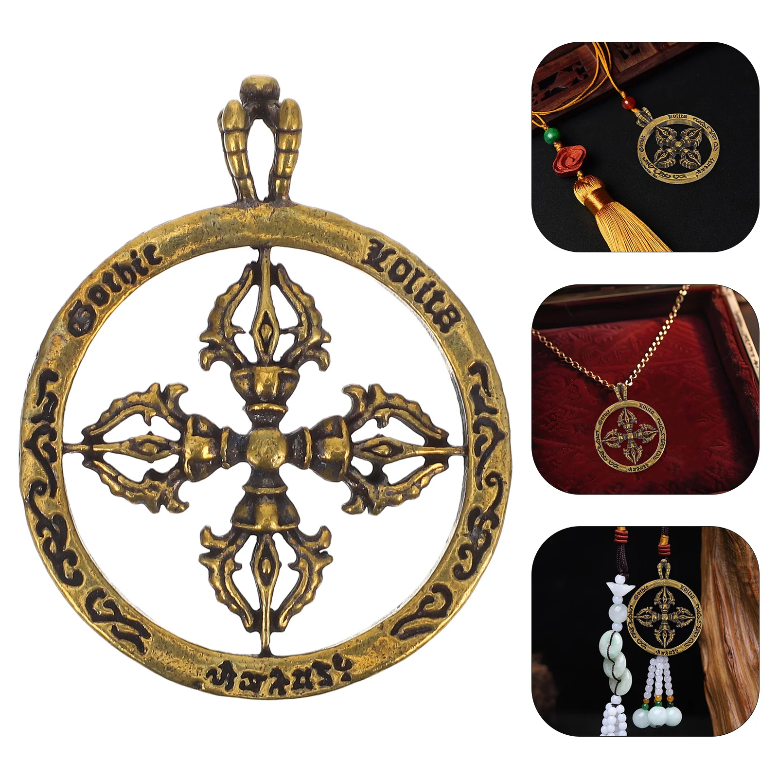

Buddhist Vajra Pestle Copper Pendant Retro Vintage Keychain Charm Durable Religious Ornament for Home Office Decoration