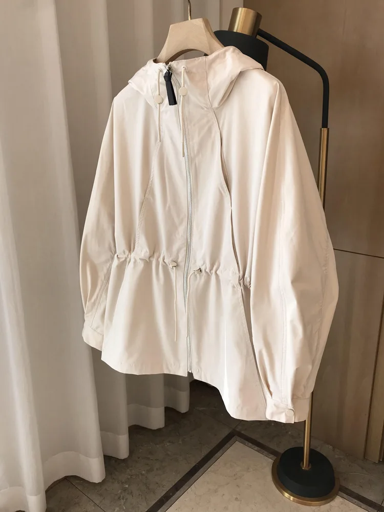 

Autumn and winter women's casual solid color loose hooded windbreaker