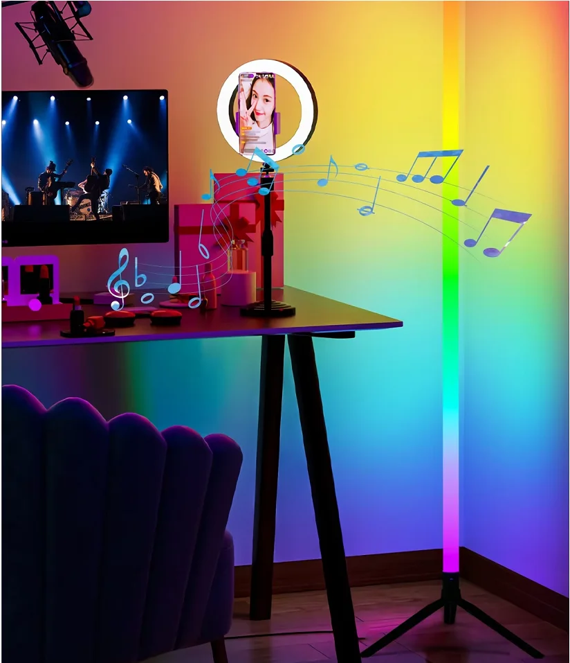 120CM LED RGB Floor Lamp Bar, Sound Pickup Ambient Light, Corner Wall Light for Bedroom, E-Sports Room Live Atmosphere Lamp