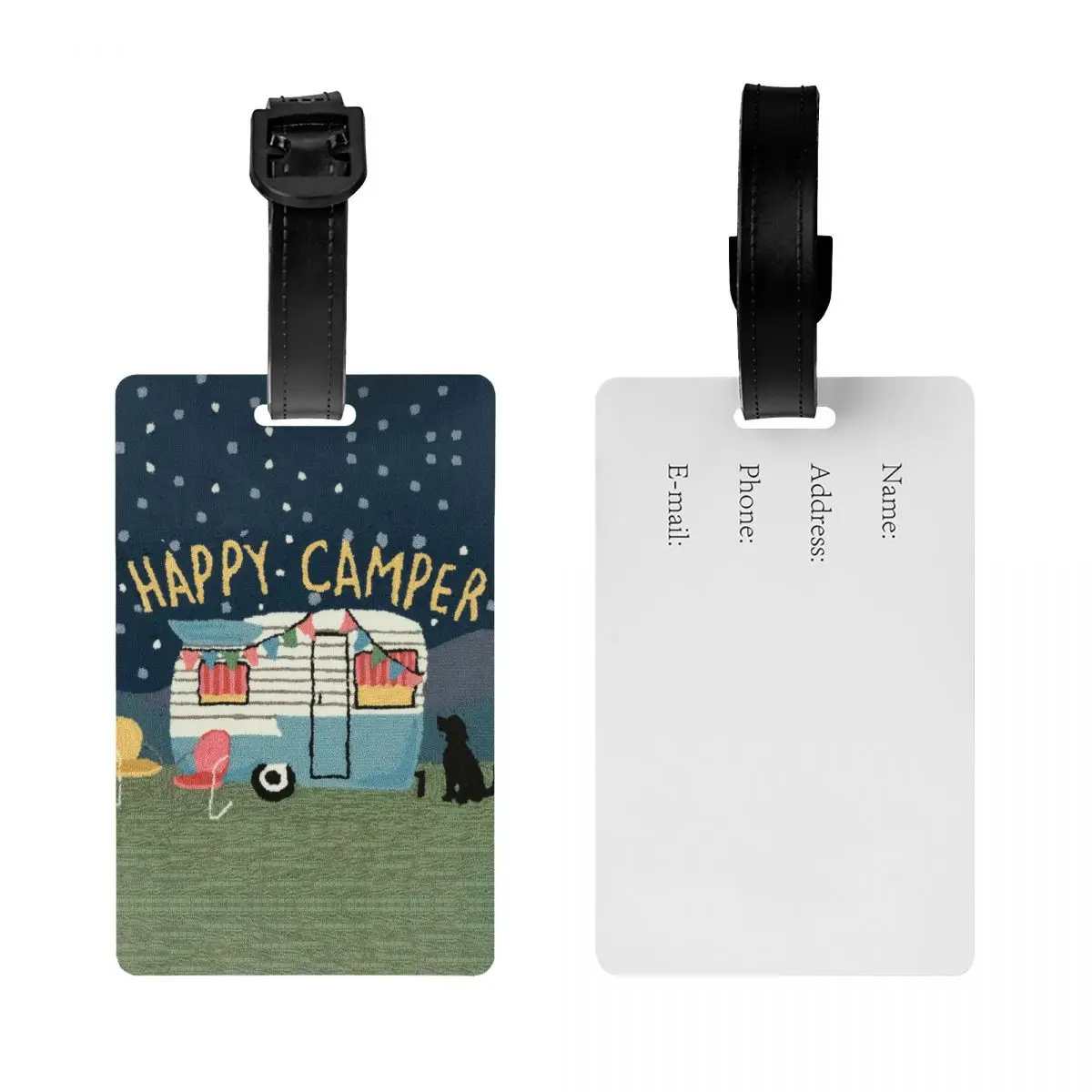 Avontuur Reizen Happy Camper Bagagelabel Cartoon Rv Camping Koffer Bagage Privacy Cover Id Label