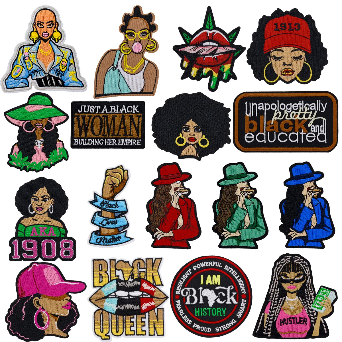 

Cartoon Fashion Black Girl Woman Queen Iron-on Sew Embroidery Badge Patches DIY T-shirt Hat Backpack Clothing Appliques Sticker