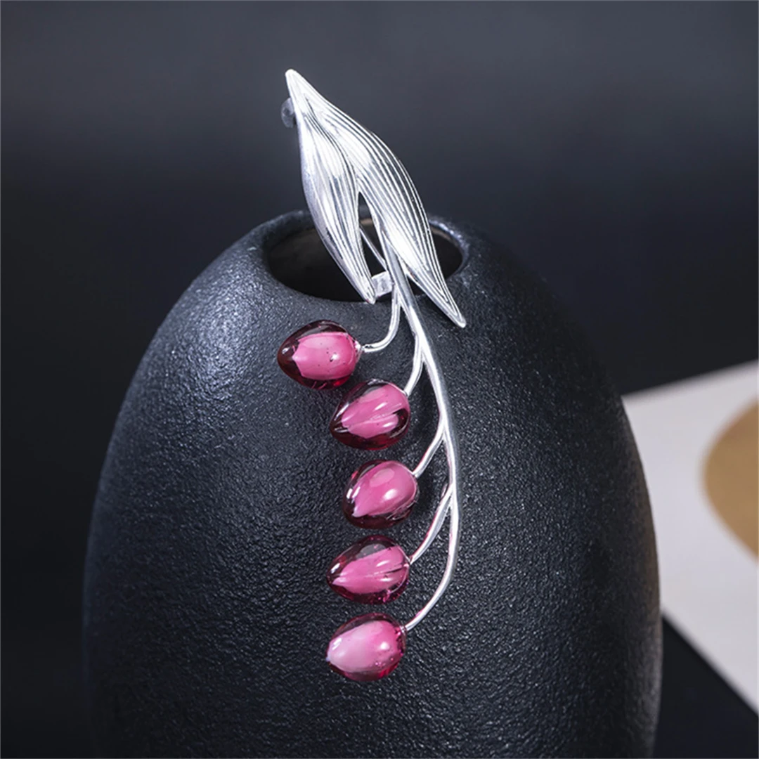 Real S925 Pure Silver Brooch Lily of The Valley Pin Jacket Chinese style Womens Gifts Fine Accessories Charm Jewelry Wholesale