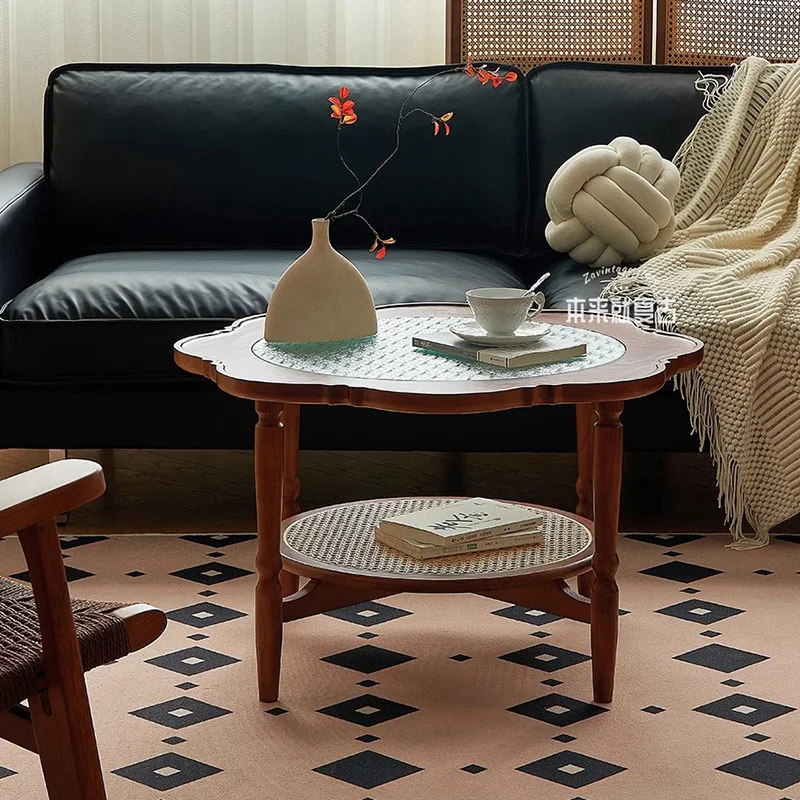 France Solid Wood Cafe Tables Modern Simplicity Double Layer Living Room Coffee Tables Balcony Garden Cafe Furniture Kawowy FYCT