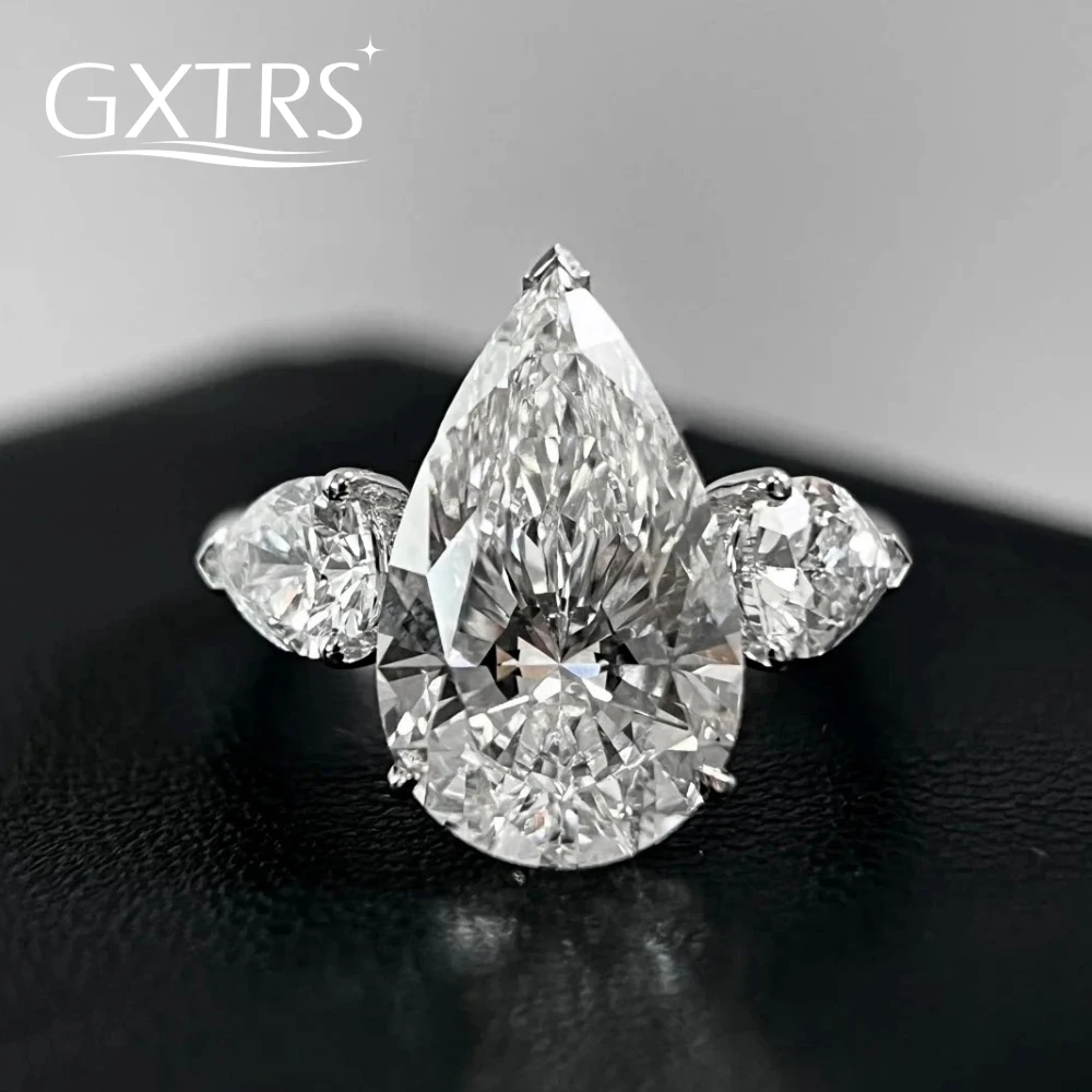 GXTRS 1-4CT Waterdrop Shape Full Moissanite Rings Women 925 Sterling Silver 3 Stone Lab Diamond Wedding Band Fine Jewelry Gifts
