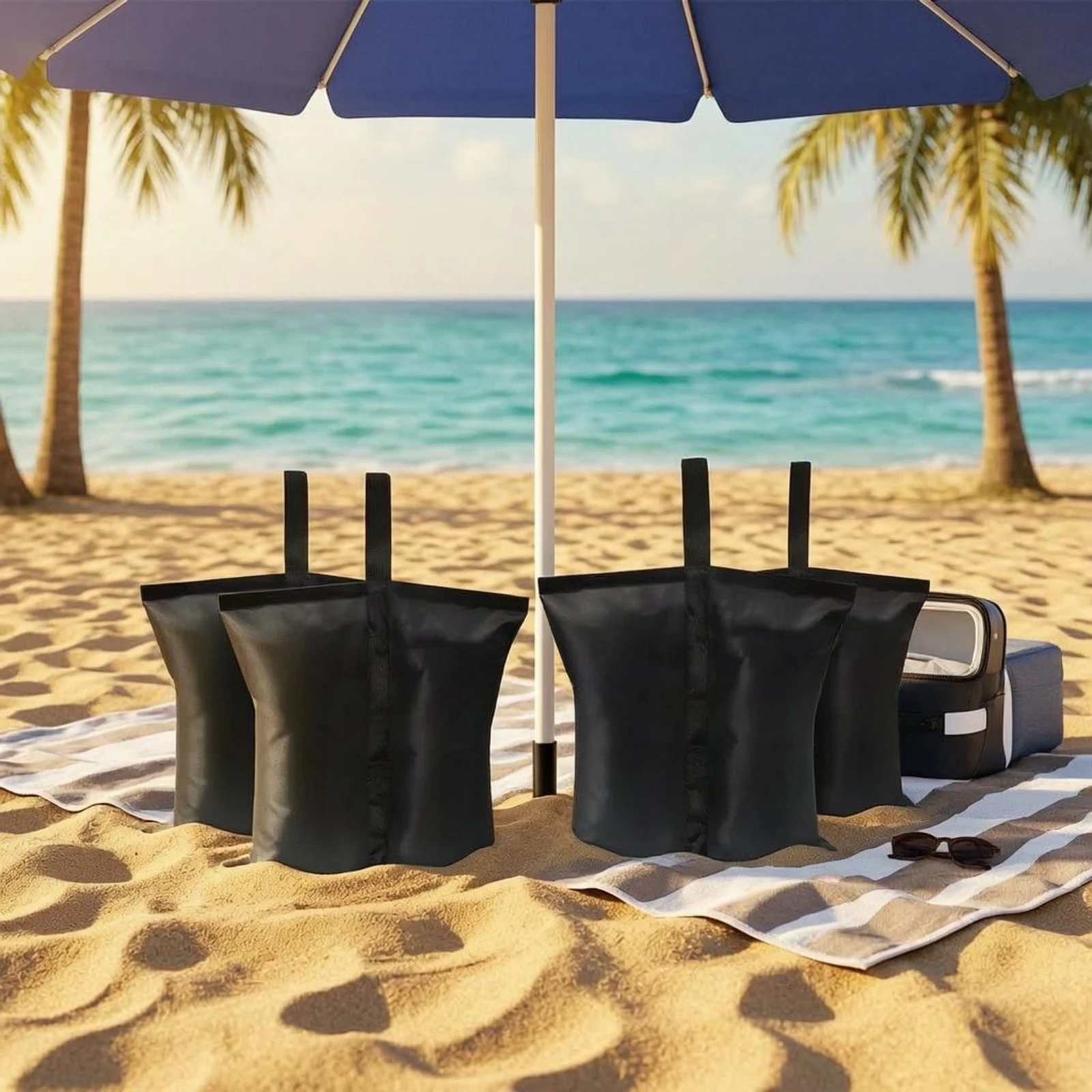 4 Pieces Tent Weight Sandbag Oxford Material Tent Sandbag Umbrella Weight Bag Stitched Seams Outdoor Equipment Black