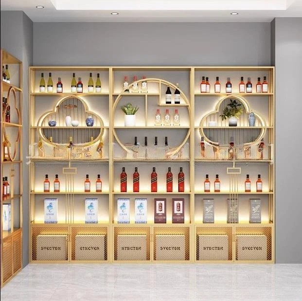 Winery Floor Cabinet Wine Display Cabinet White Shelf Iron Light Luxury Luminous