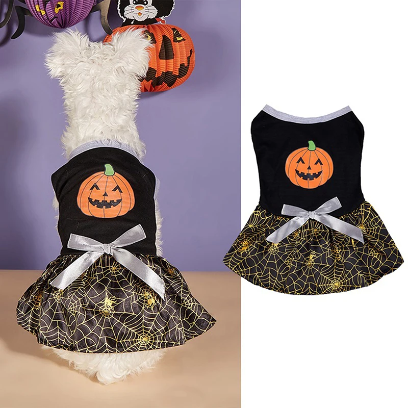 Dog Halloween Costume Funny Pumpkin/Skull Print Dog Dress Holiday Party Event Holiday Costume Vest Dress