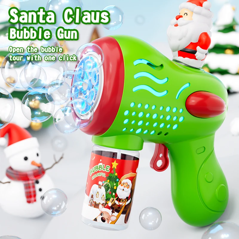 Christmas 6-hole handheld automatic bubble gun continuously produces bubbles, LED lights, outdoor gathering atmosphere, holiday