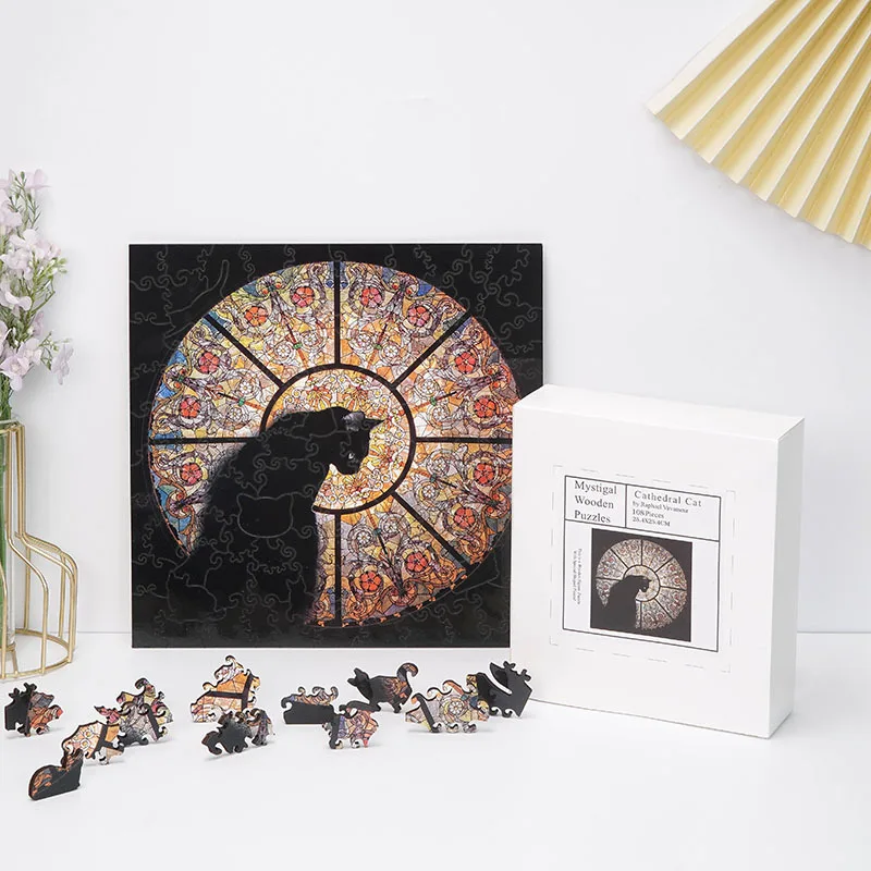 

Church Cat Wooden Jigsaw Puzzle, Irregular Shape Anime Puzzle, Winter Lights High Difficulty Puzzle for Adults