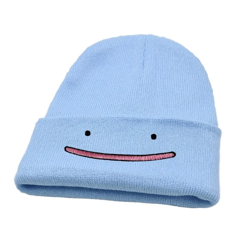 Pokemon Cute Ditto Beanies Women Winter Warm Hat Anime Brooch Solid Color Funny Embroidery Caps for Men Knitted Bonnet Unisex