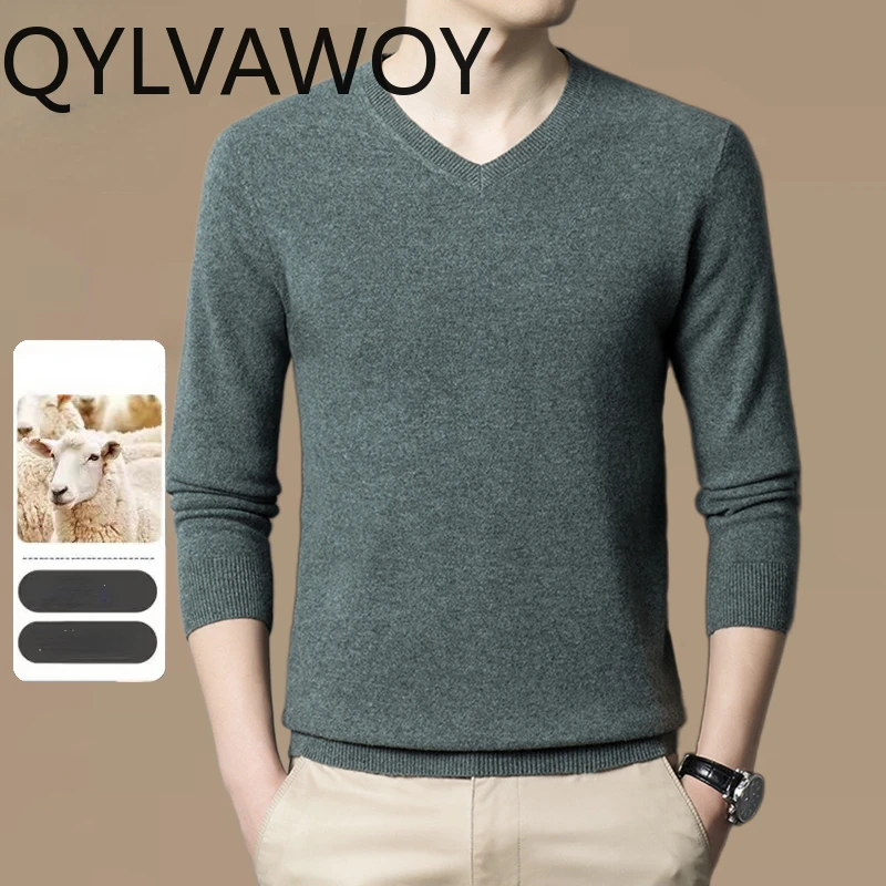 

QYLVAWOY 100% Wool Sweater Men Autumn Winter Sweaters for Men 2024 Business Casual Pullovers Mens Clothes Knitted Sweater Pull