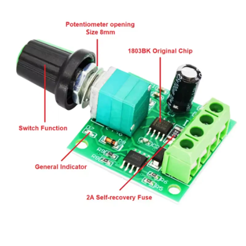 DC 1.8V 3V 5V 6V 12V 2A PWM Motor Speed Controller Low Voltage Motor Speed Controller PWM 0~100% Adjustable Drive Module