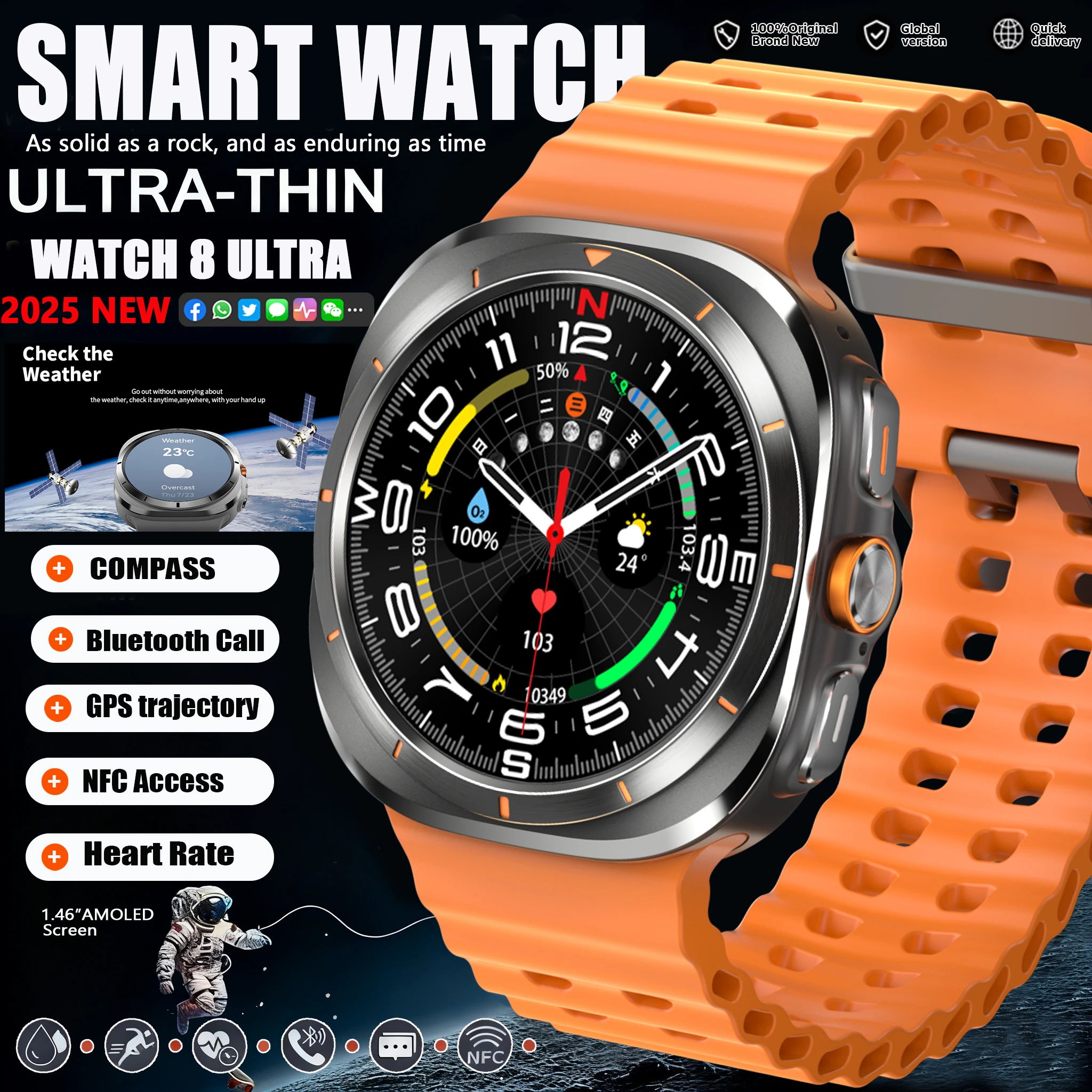

Smart Watch 8 Ultra New Color Matching GPS Compass Smartwatch Bluetooth call NFC IP68 Waterproof Health monitoring Reduction100%