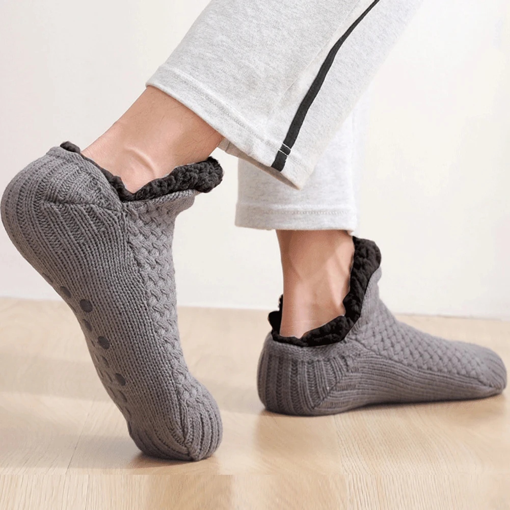 Winter Indoor Home Socks for Women and Men Warm Velvet Thick Floor Socks Plush Soft Slippers Adults Bottom Glue Sock