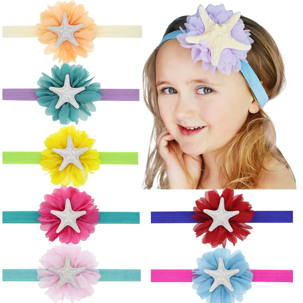 

Children's Flower Hair Band Thin Chiffon Floral Elastic Headband Cute Soft Chiffon Pearl Star Hair Ties Headwear for Kids 10PCS